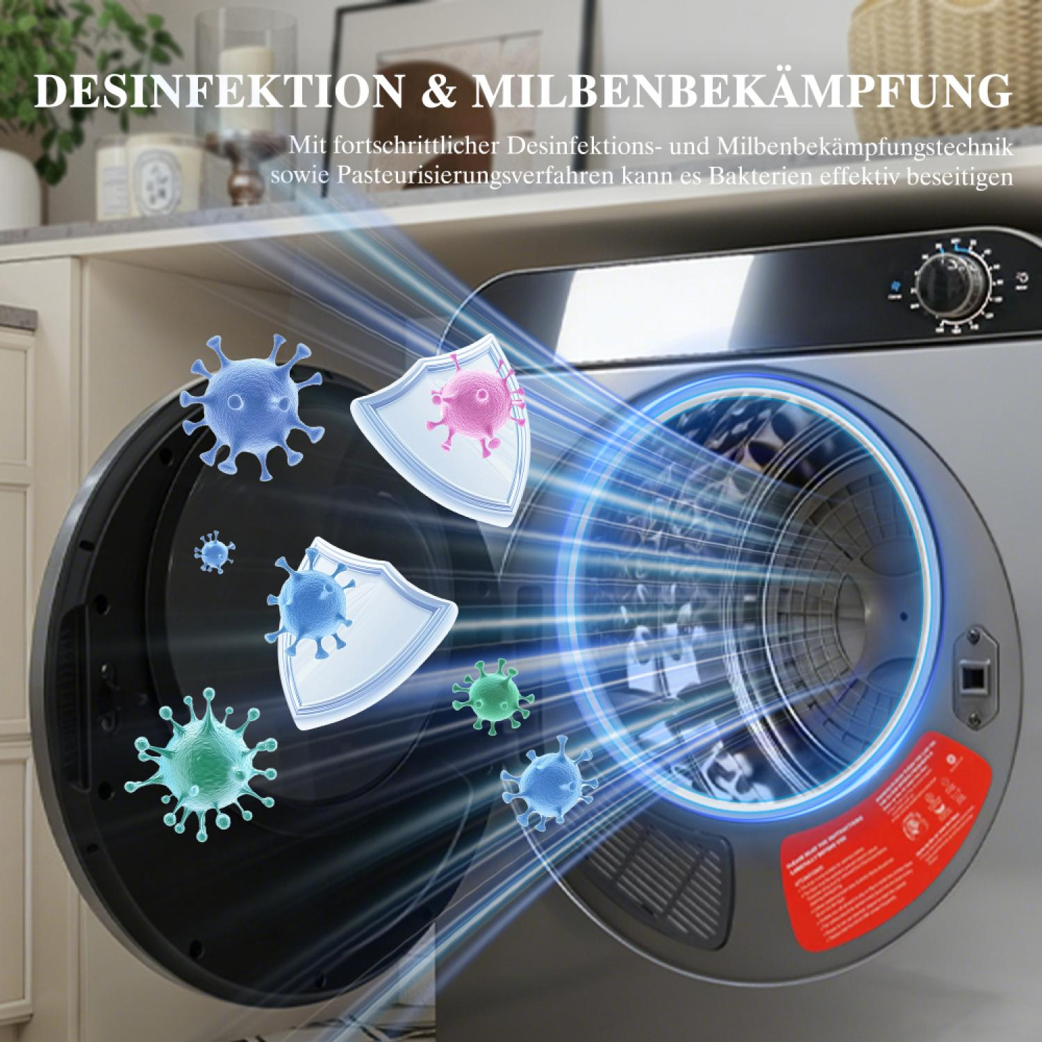 Desinfektion und Milbenbekämpfung in einem Trockner mit Viren-Abwehrschilde.
