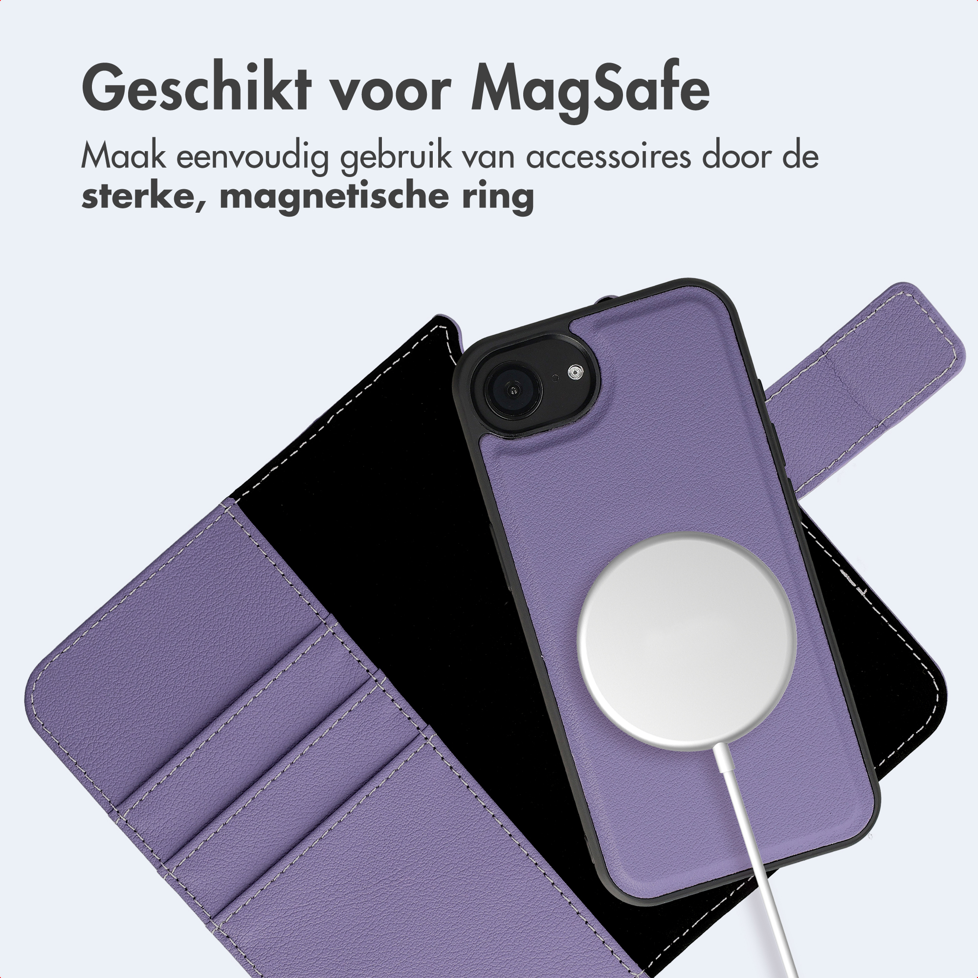 Ein violetter MagSafe-kompatibler Handyhülle mit Kreditkartenfächern.