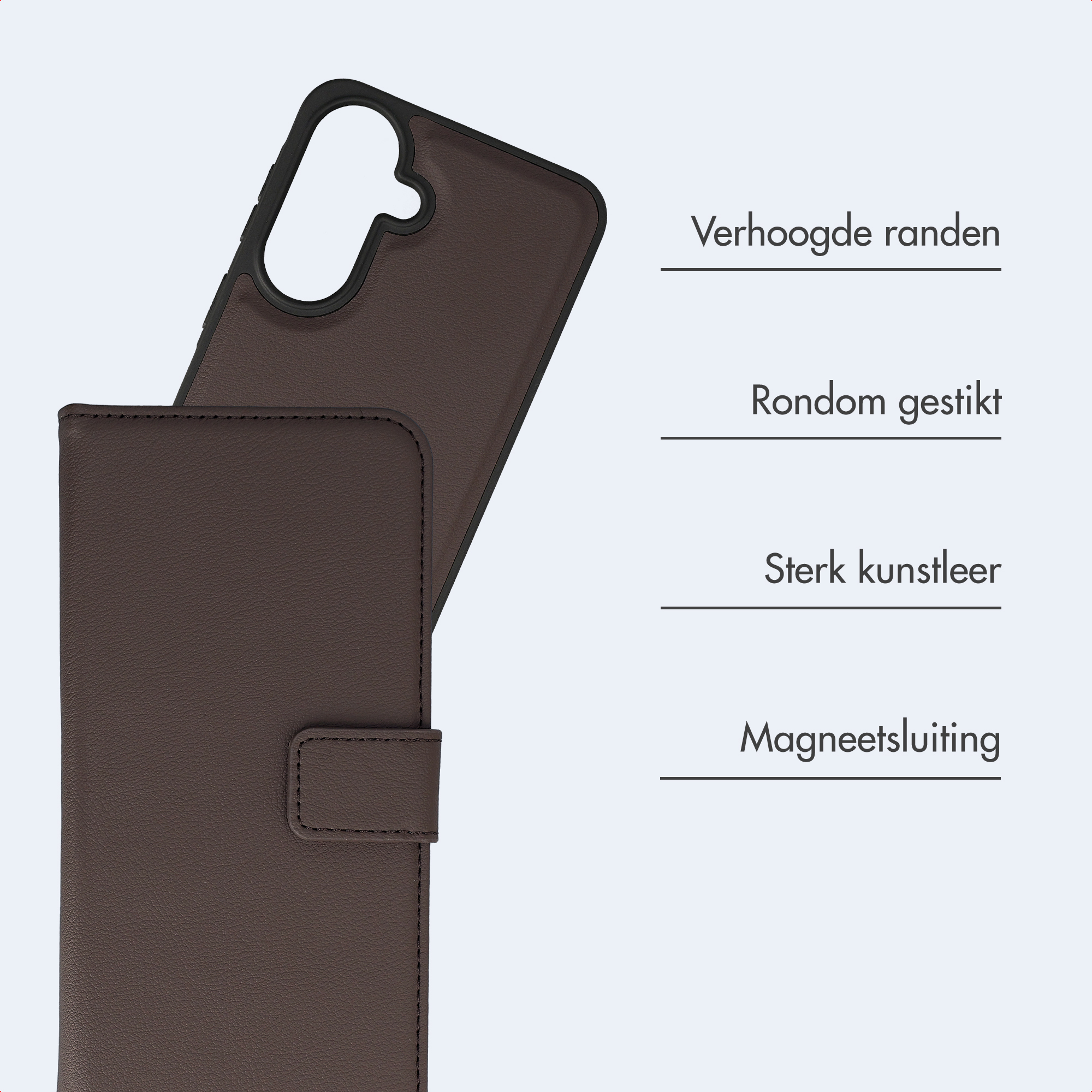 Braune Lederhülle für ein Smartphone mit erhöhten Rändern.