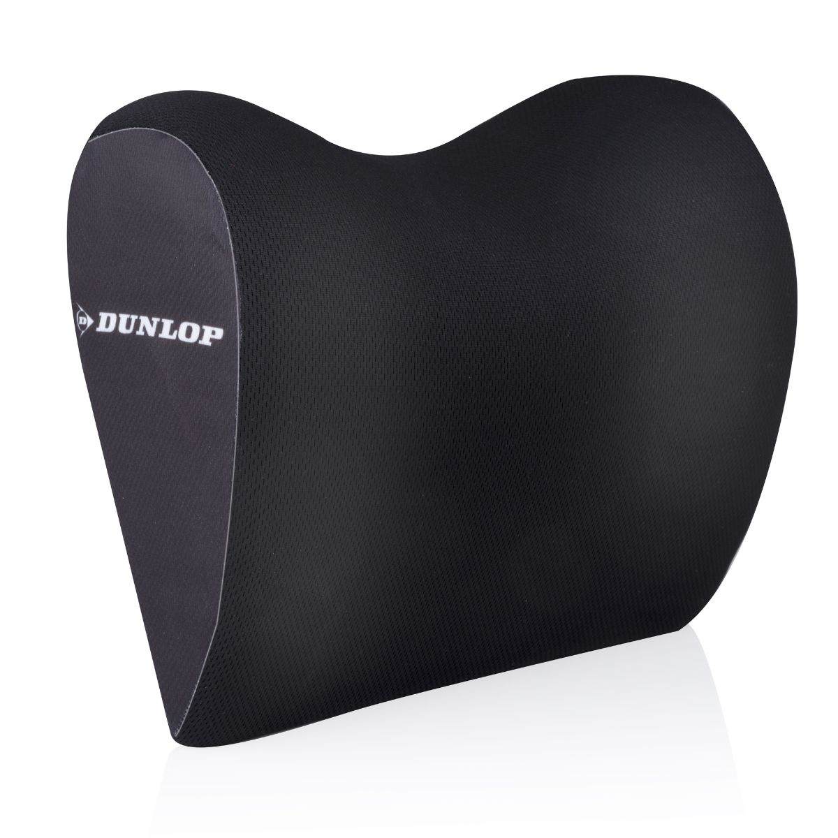 A black neck pillow with the Dunlop logo on the left side.