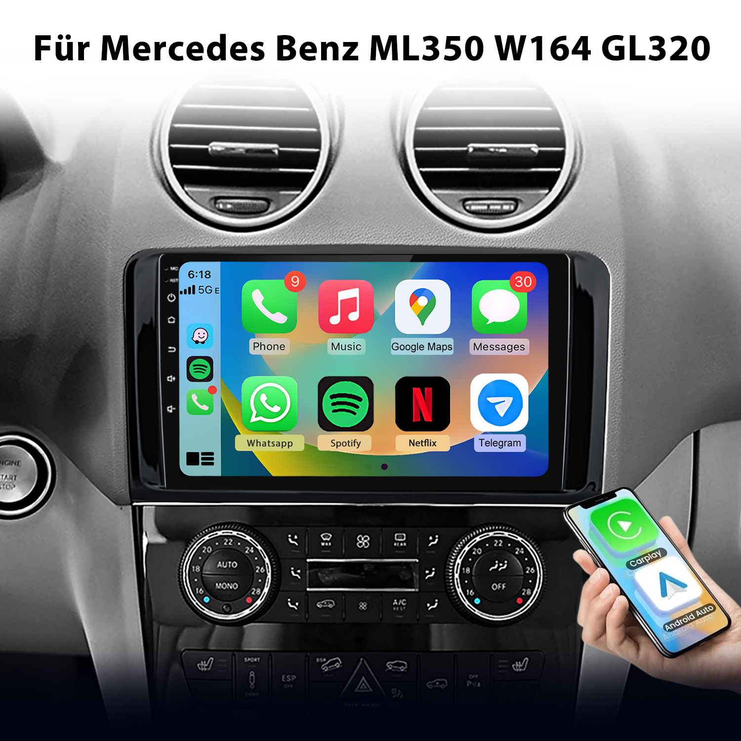 Mercedes Benz ML350 W164 GL320 Infotainmentsystem mit Smartphone-Integration.