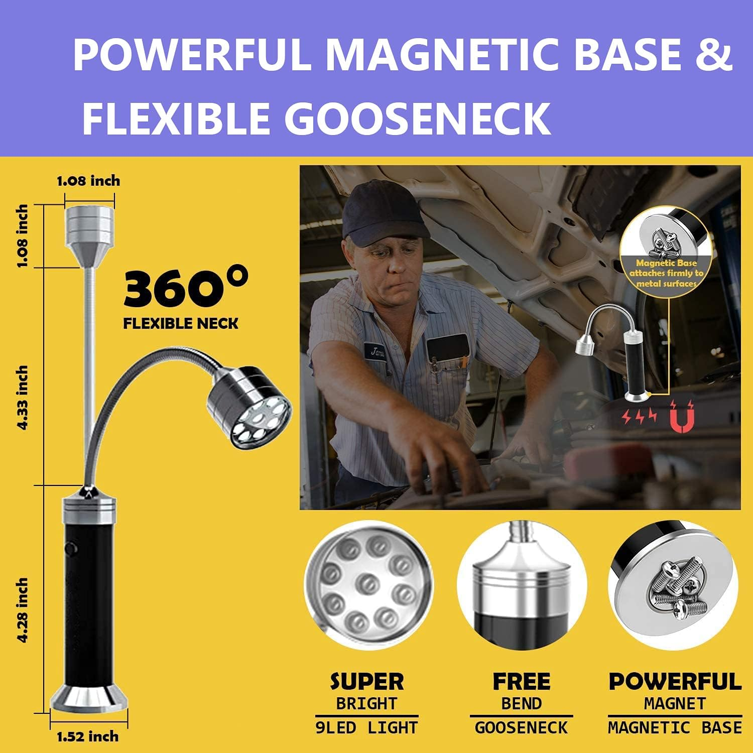 Mechaniker mit flexibler Lampe am Auto. 9 LED super hell.