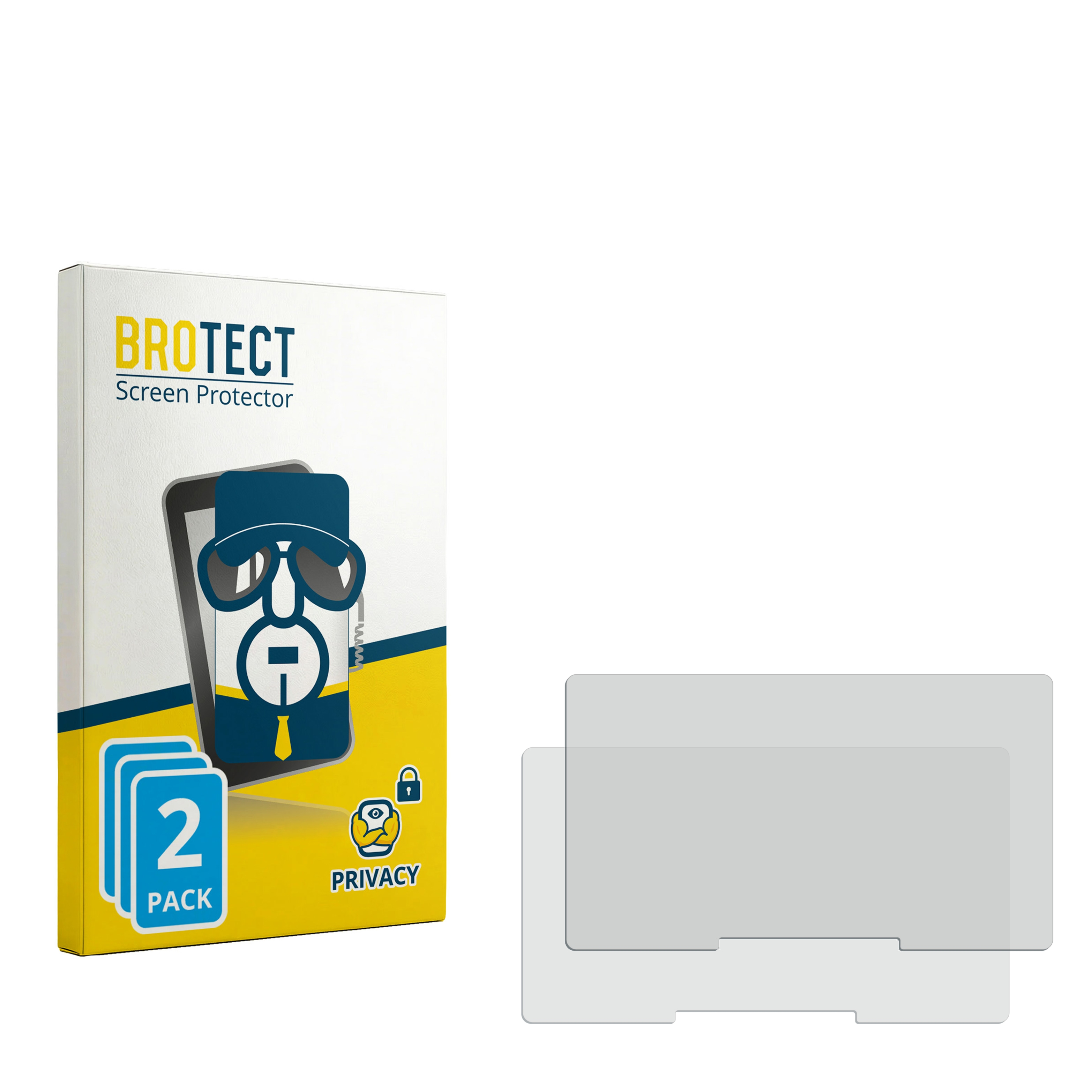 BROTECT Displayschutzfolie 2er Pack Box mit Datenschutz-Symbol und zwei klaren Schutzfolien.