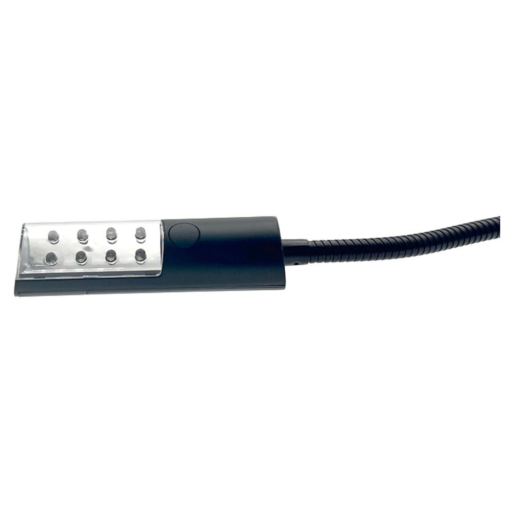 Ein schwarzer Schwanenhals mit einer LED-Leuchte und sechs Lichtern.