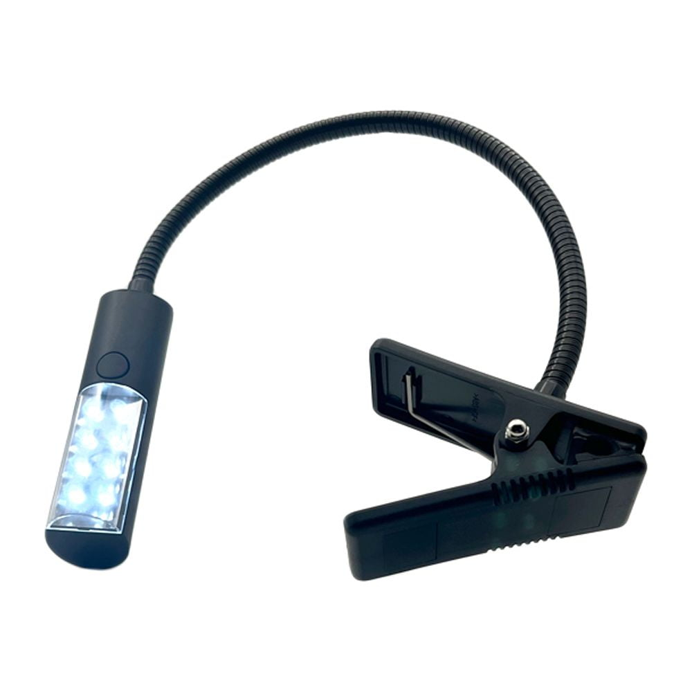 Ein schwarzes Klemmlicht mit flexiblem Hals und 7 LEDs.
