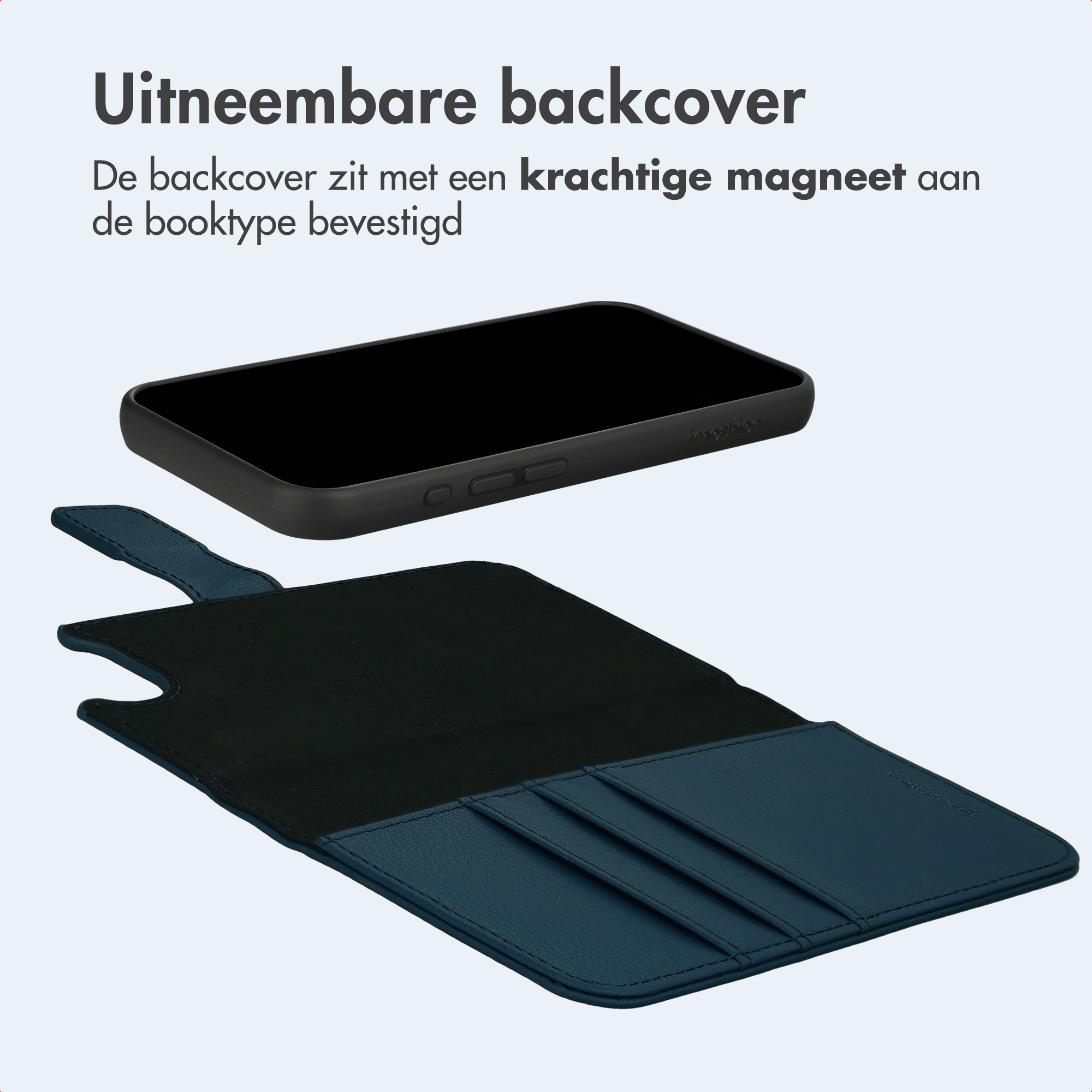 Abnehmbare Handyhülle: Schwarzes Handy mit abnehmbarer Hülle und Kartenhalter.