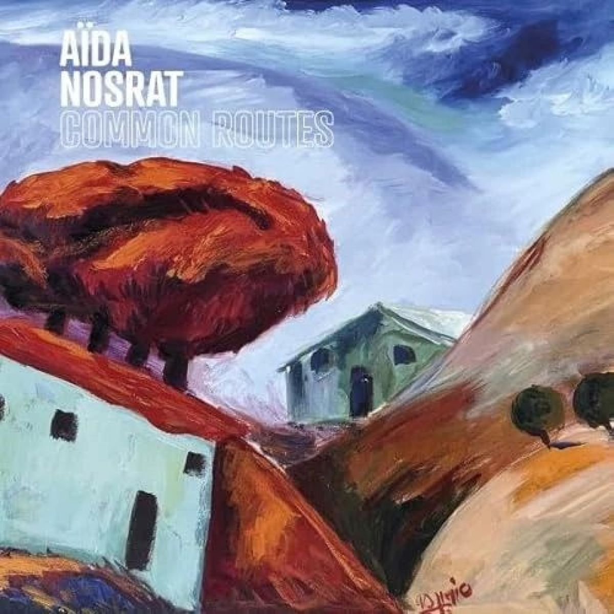 Un'opera dipinta intitolata "Common Routes" di Aida Nosrat.