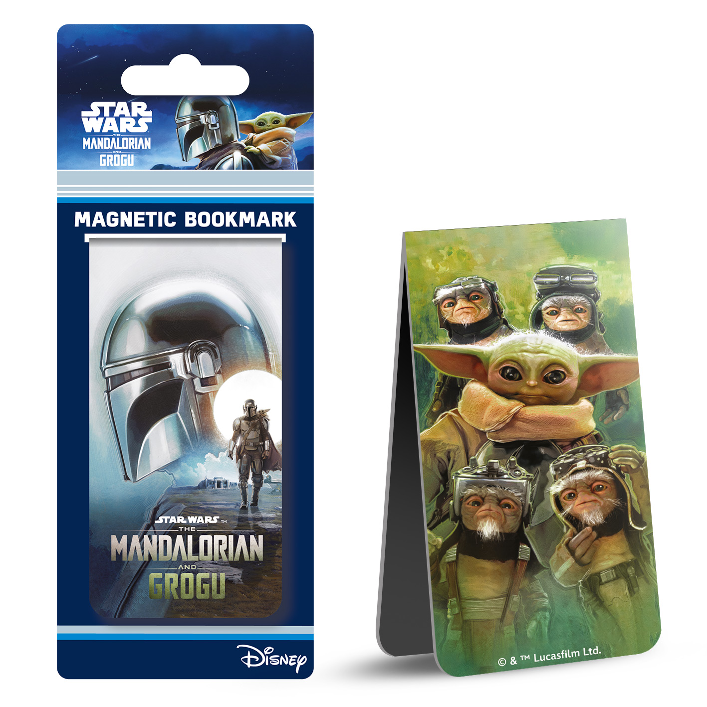 Verpackung für Lesezeichen mit Mandalorian, Grogu und anderen Kreaturen.