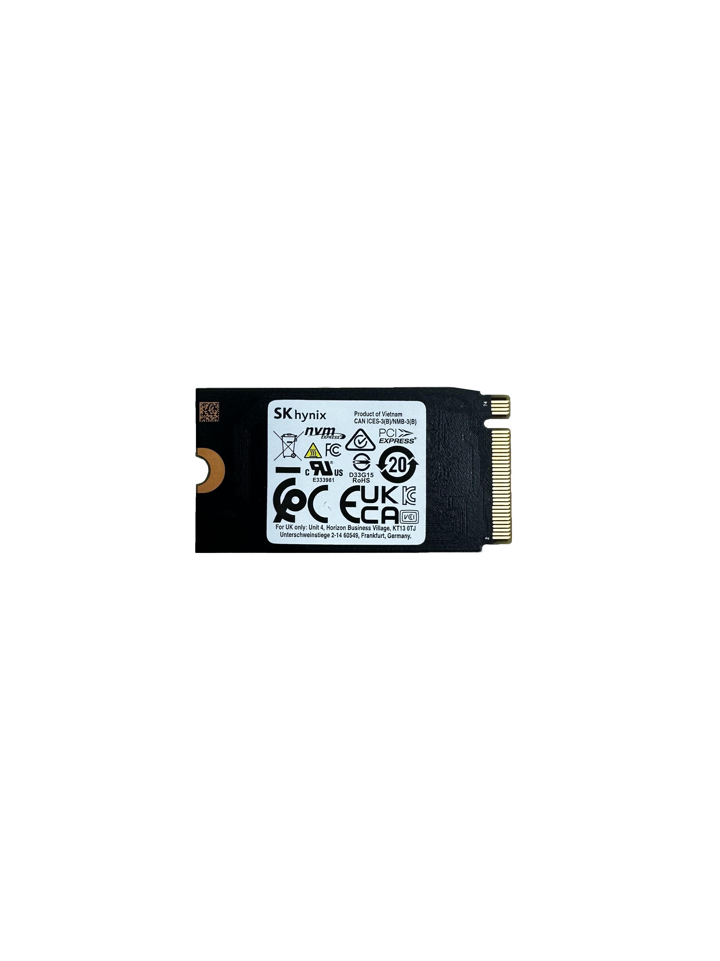 SK hynix SSD mit PCI Express und Zertifizierungslogos.