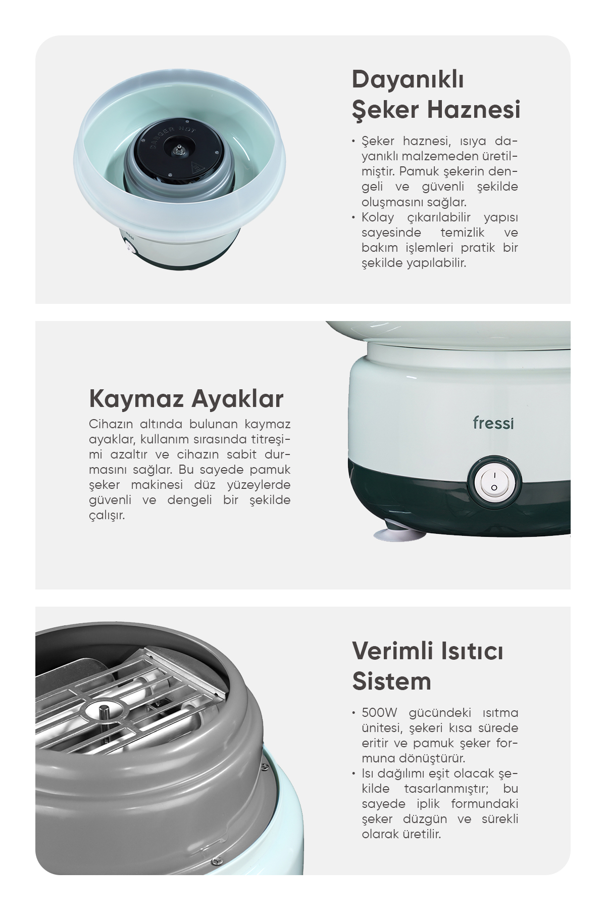 Kase, motor ve anahtar gösteren pamuk şeker makinesi detayı.
