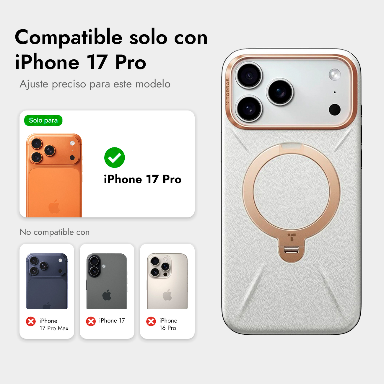 Funda blanca para iPhone con soporte de anillo, compatible con iPhone 17 Pro.