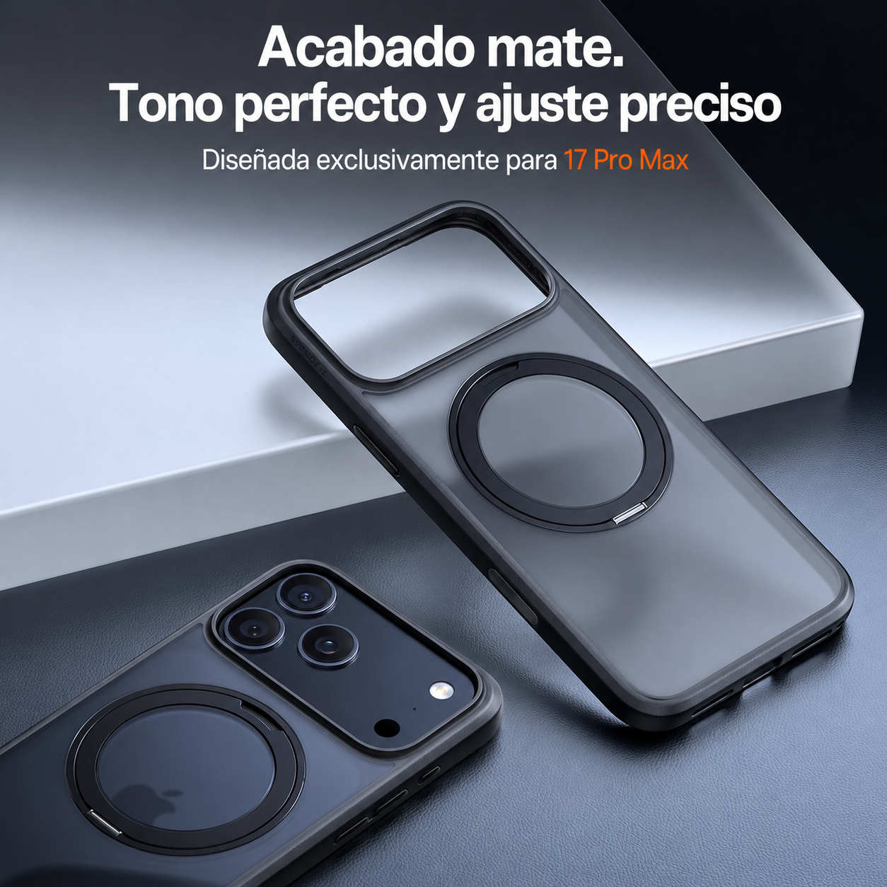 Funda negra con anillo magnético para iPhone 17 Pro Max.