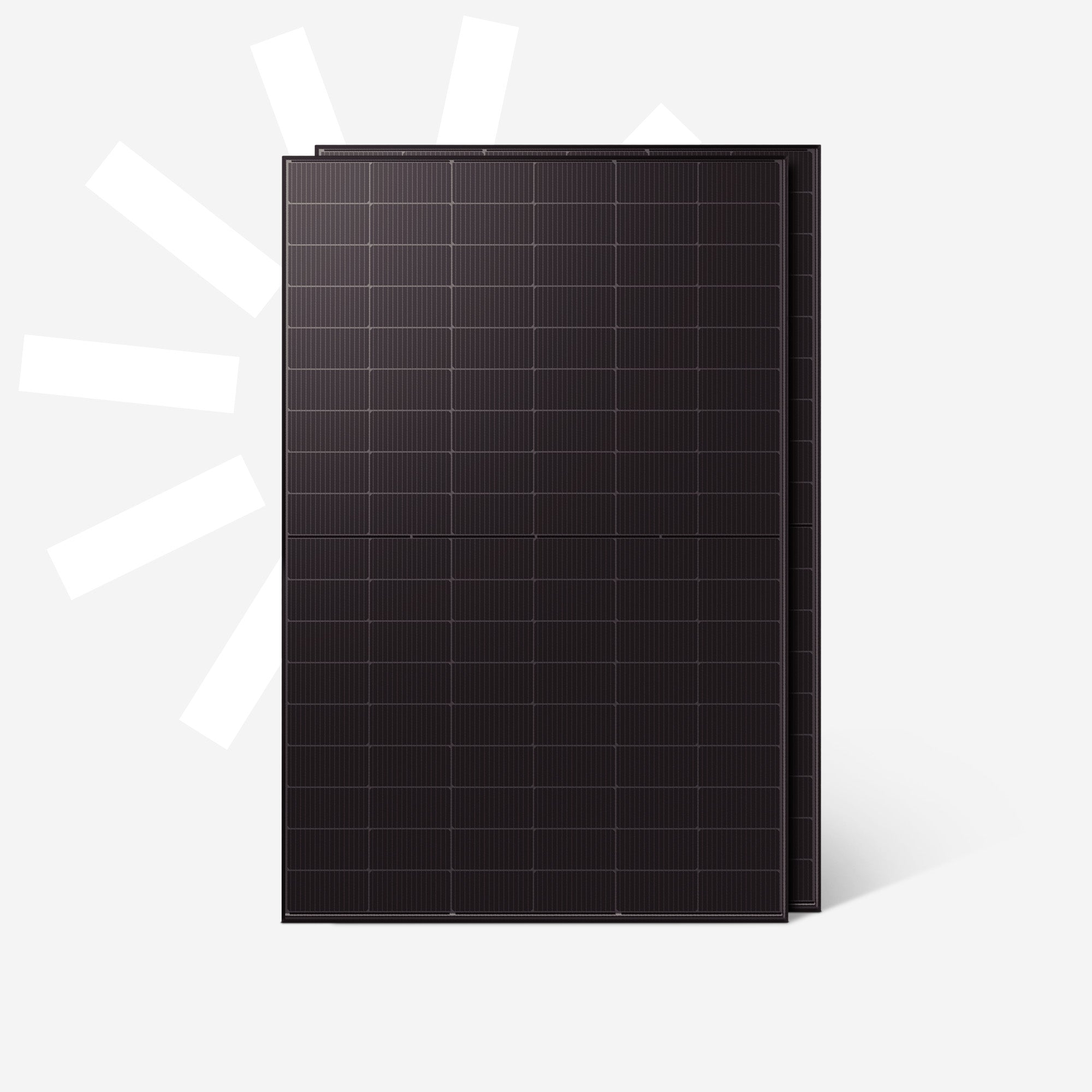 Zwei dunkle Solarmodule stehen nebeneinander auf hellem Grund.