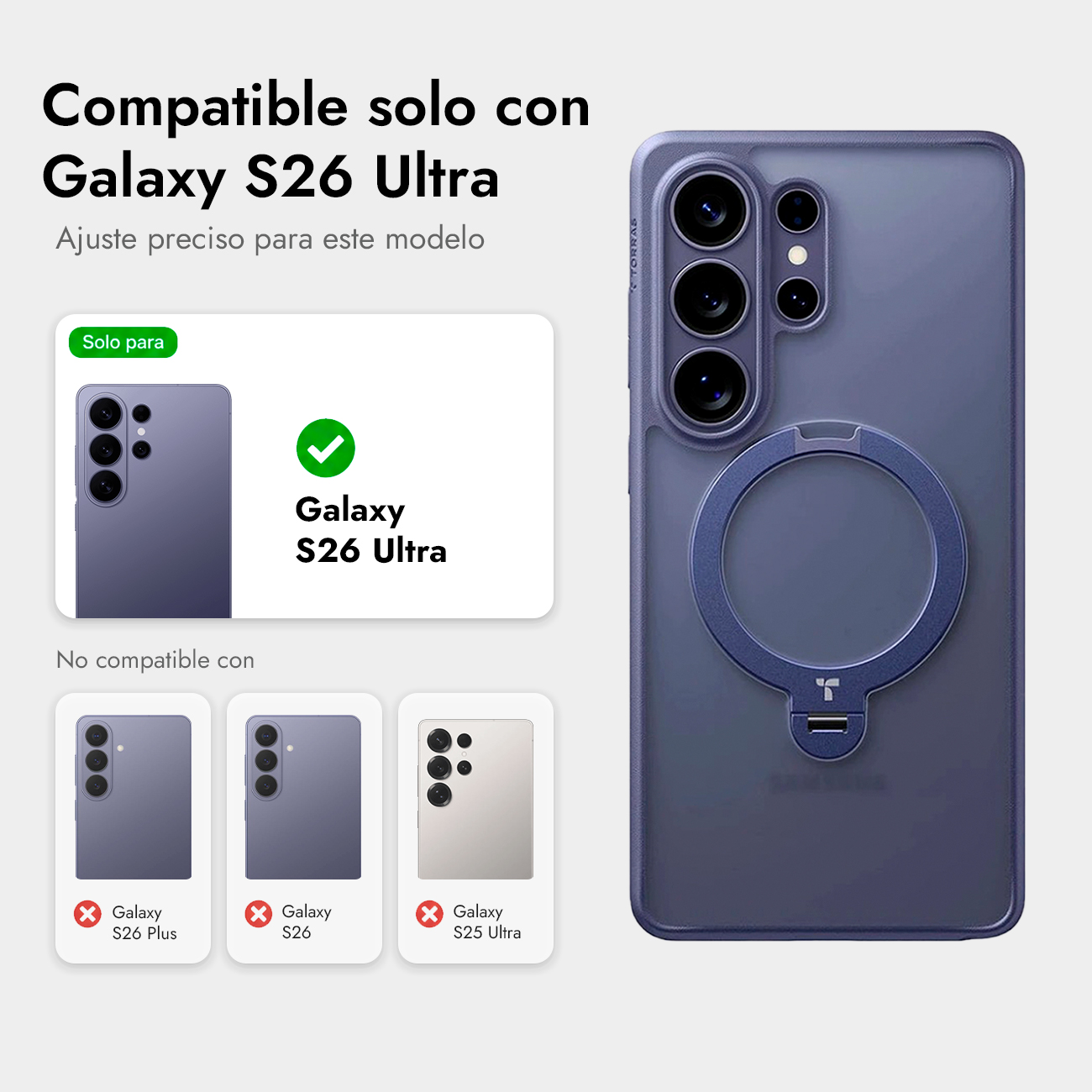 Funda transparente con anillo para Galaxy S26 Ultra, no para S26/S25 Ultra/Plus.