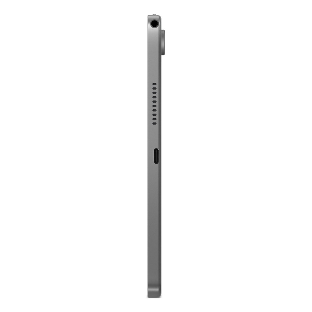 Szary tablet pokazujący kratkę głośnika i port ładowania z boku.