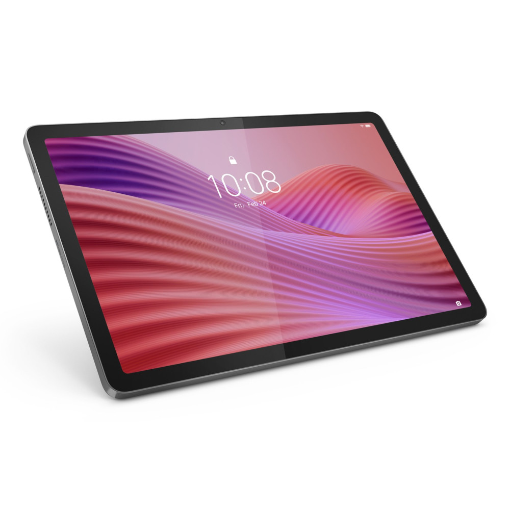 Nowoczesny tablet z kolorowym, falistym ekranem. Godzina 10:08.