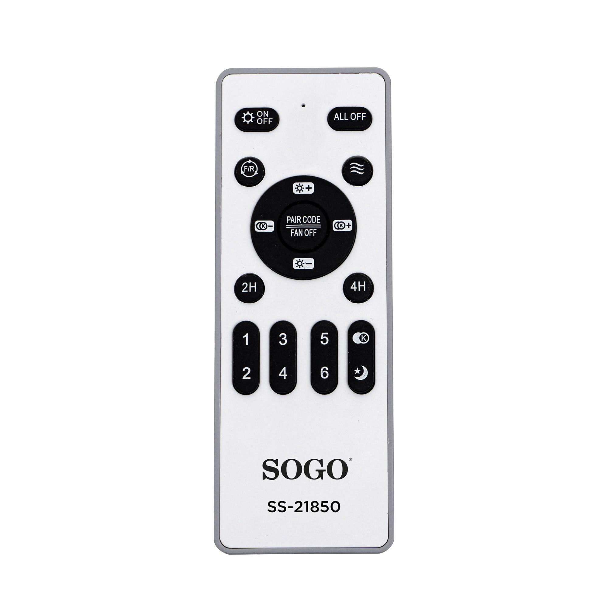 Telecomando bianco con logo SOGO e pulsanti numerati.