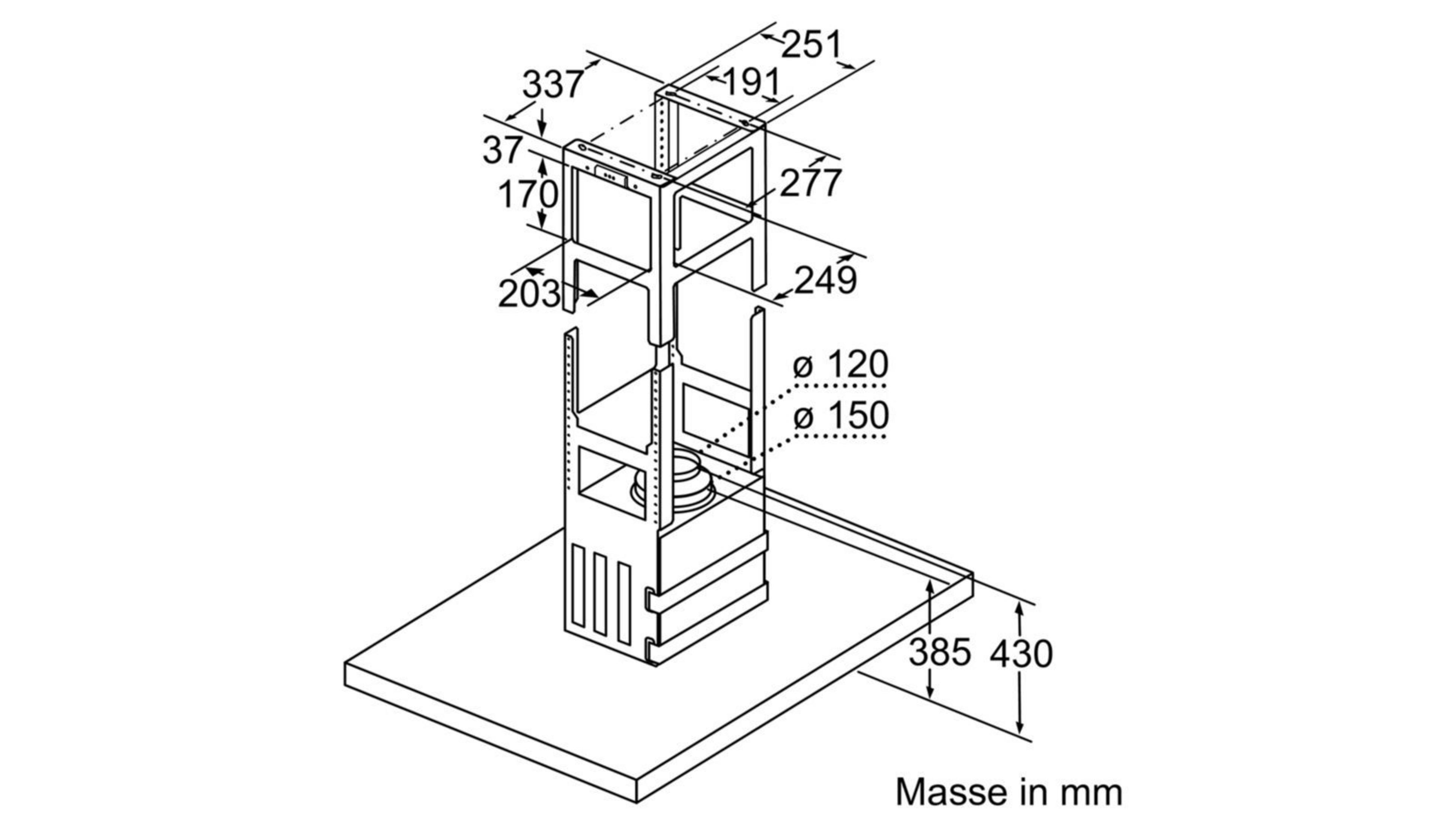 Dessin technique d'un cadre d'installation de hotte aspirante avec dimensions en mm.