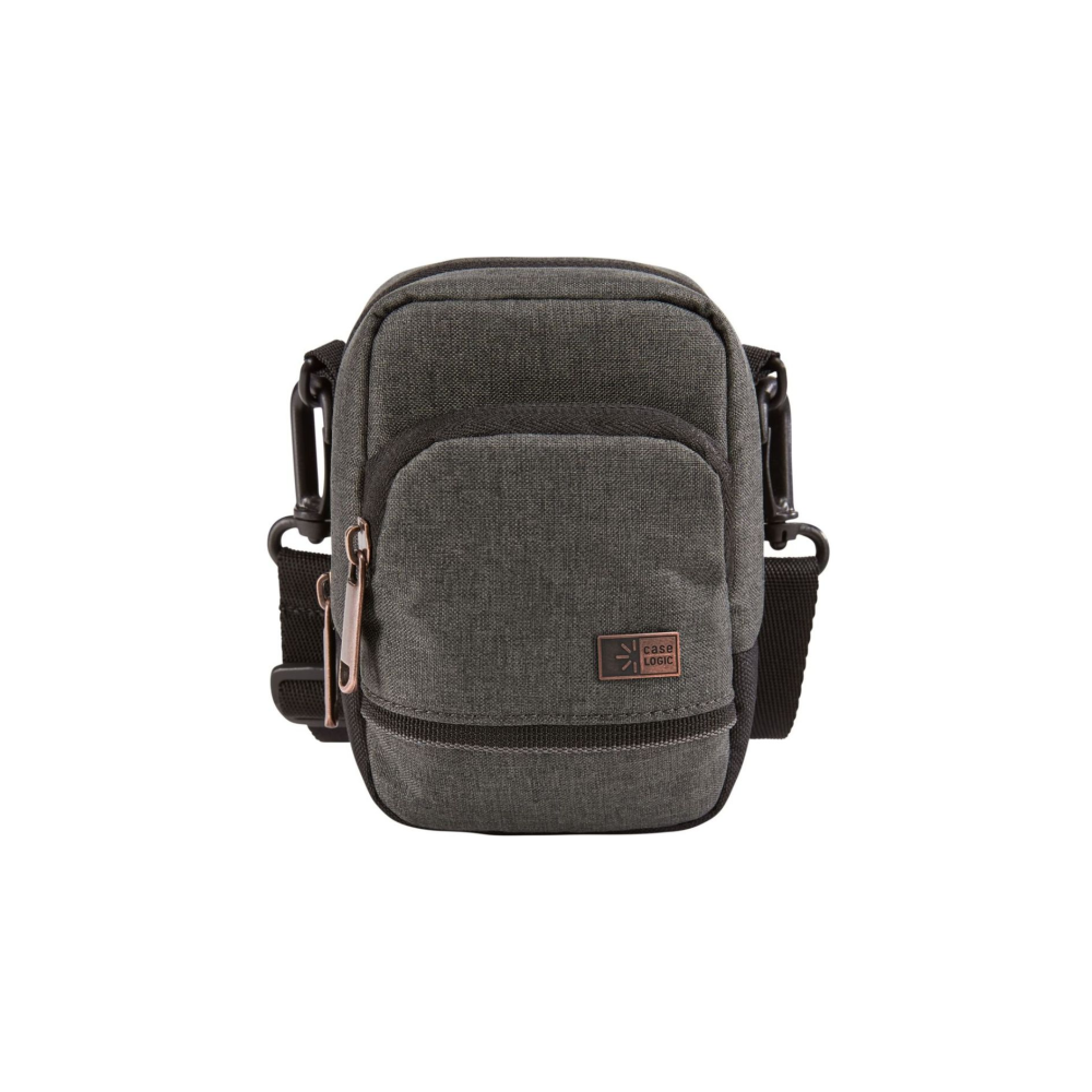 A dark crossbody bag with zippers and the Case Logic logo on the front.