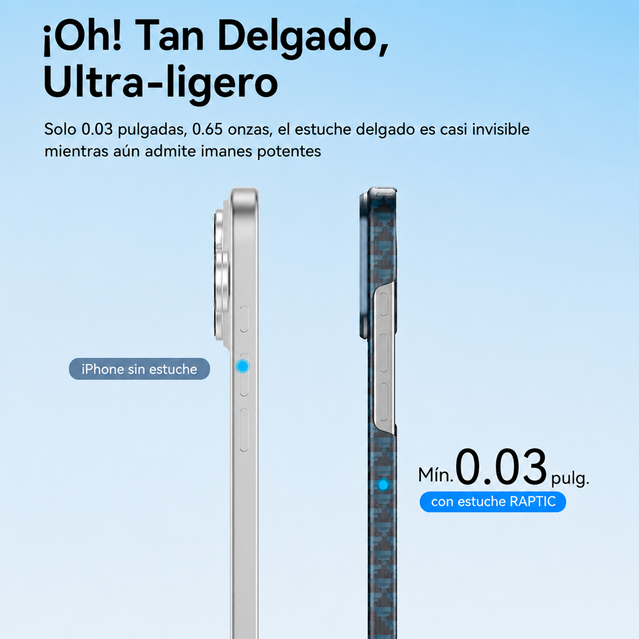 Dos iPhones uno al lado del otro, uno sin funda, uno con funda Raptic.