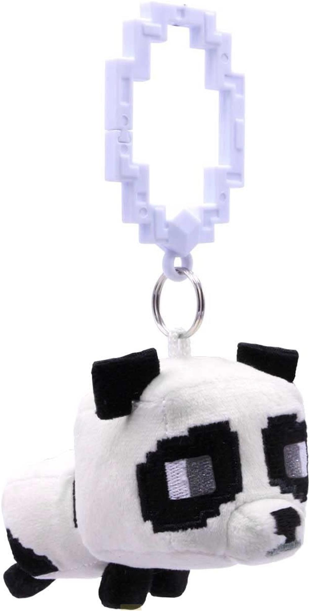 Pixeliger Panda-Schlüsselanhänger mit weißem und schwarzem Fell, an weißem Kettenglied.