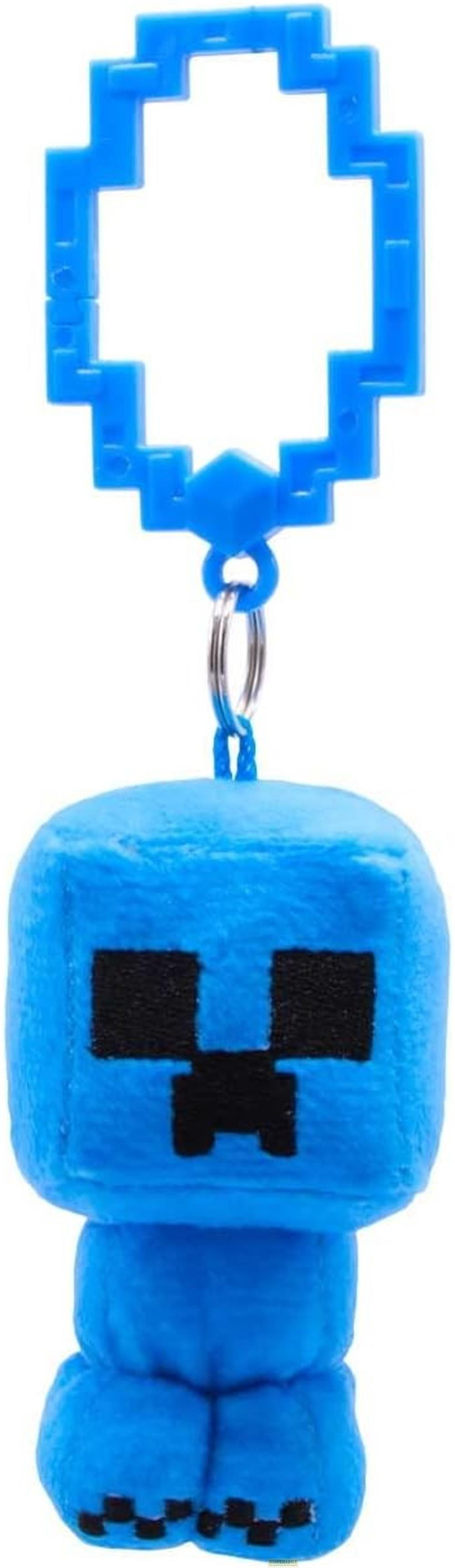 Blauer Minecraft Creeper Plüsch-Schlüsselanhänger mit Pixel-Anhänger.