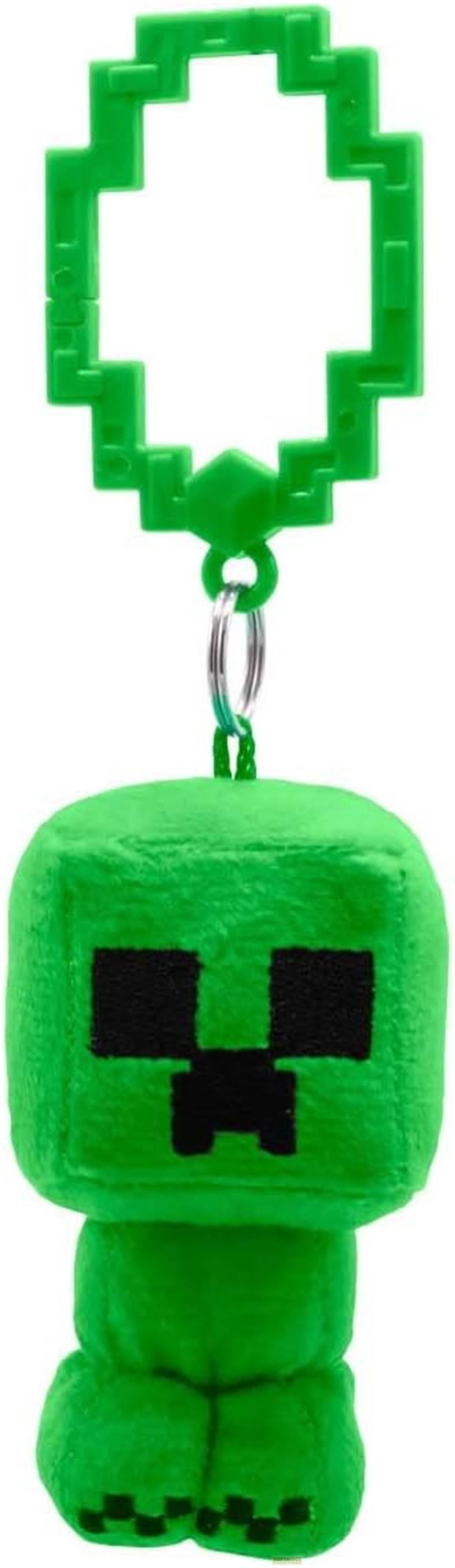 Ein grüner Minecraft Creeper Plüsch-Schlüsselanhänger mit schwarzen Pixel-Gesicht