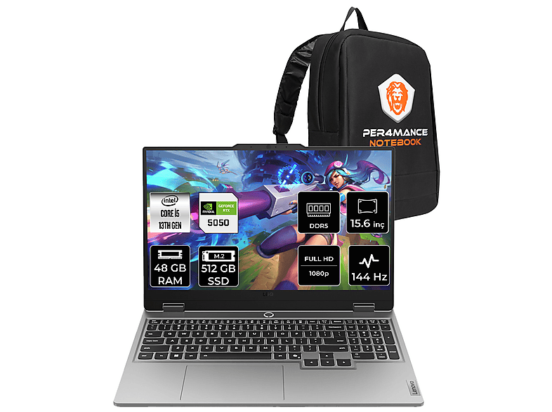 LENOVO LOQ RTX 5050 8 GB FHD 144 Hz 83JE00JLTRP332 PER4 Gaming Intel Core i5-13450HX 48 GB RAM 512 GB SSD 15,6 inç FreeDOS Laptop+Çanta Metalik Gri