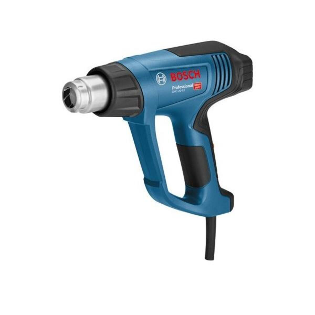 Pistola termica Bosch blu con manico e cavo neri.