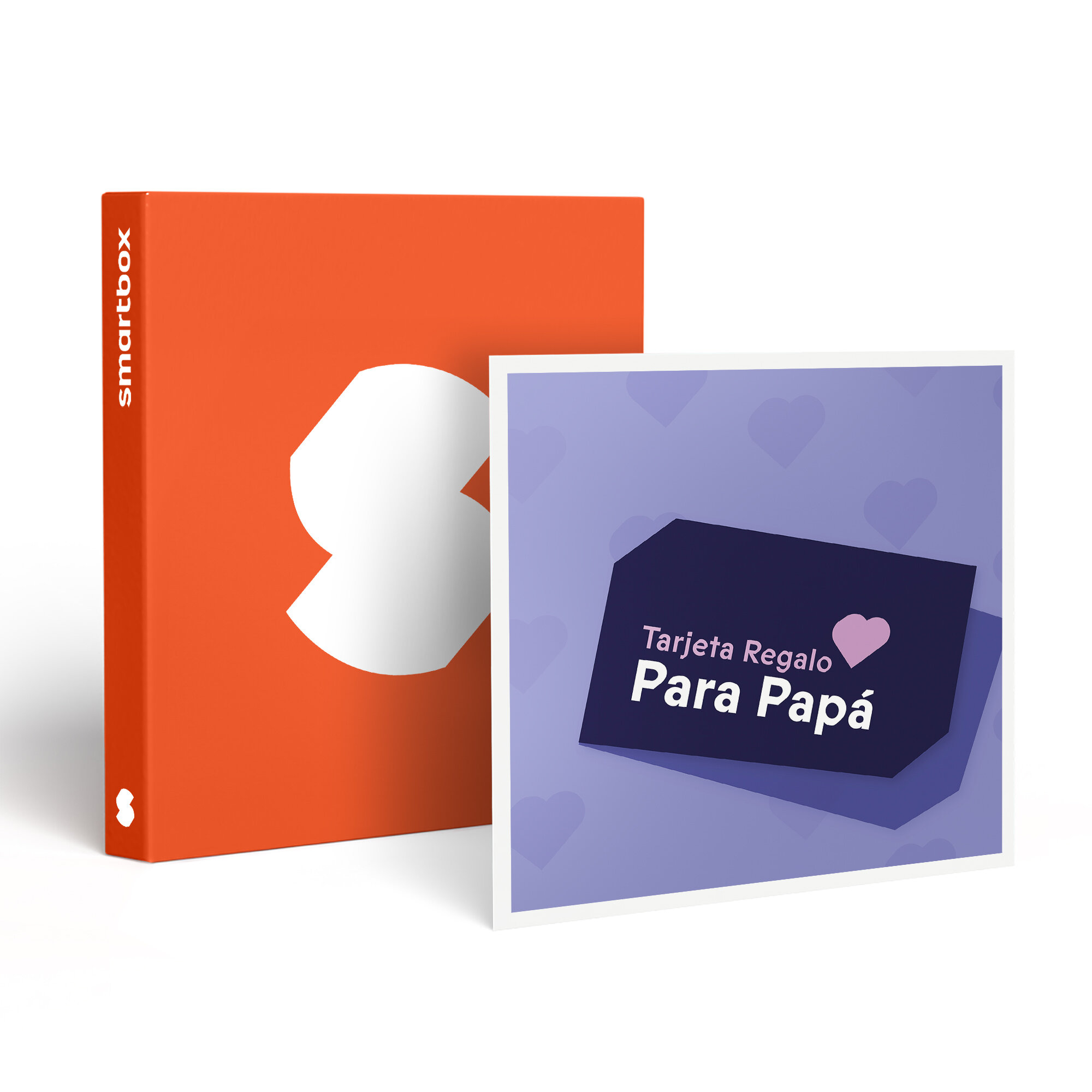 Una caja naranja de Smartbox está junto a una tarjeta con corazones que dice "Para Papá".