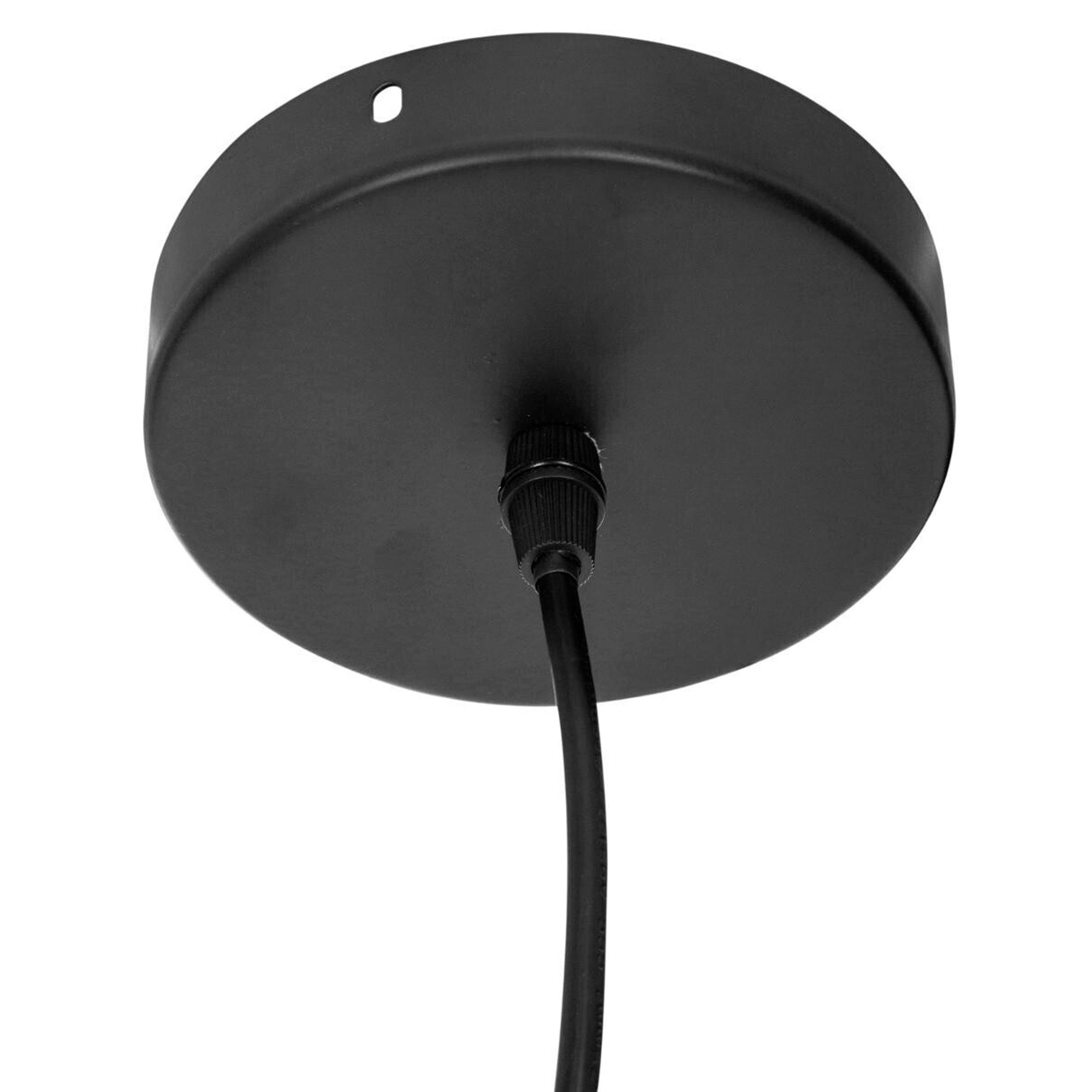 Soporte de techo negro para una lámpara colgante con cable.
