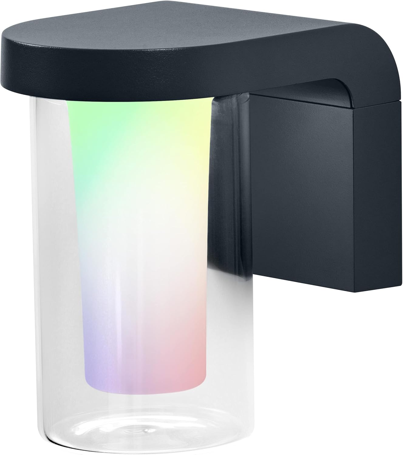 Moderne dunkle Wandleuchte mit zylindrischem Glas und Farbverlauf.