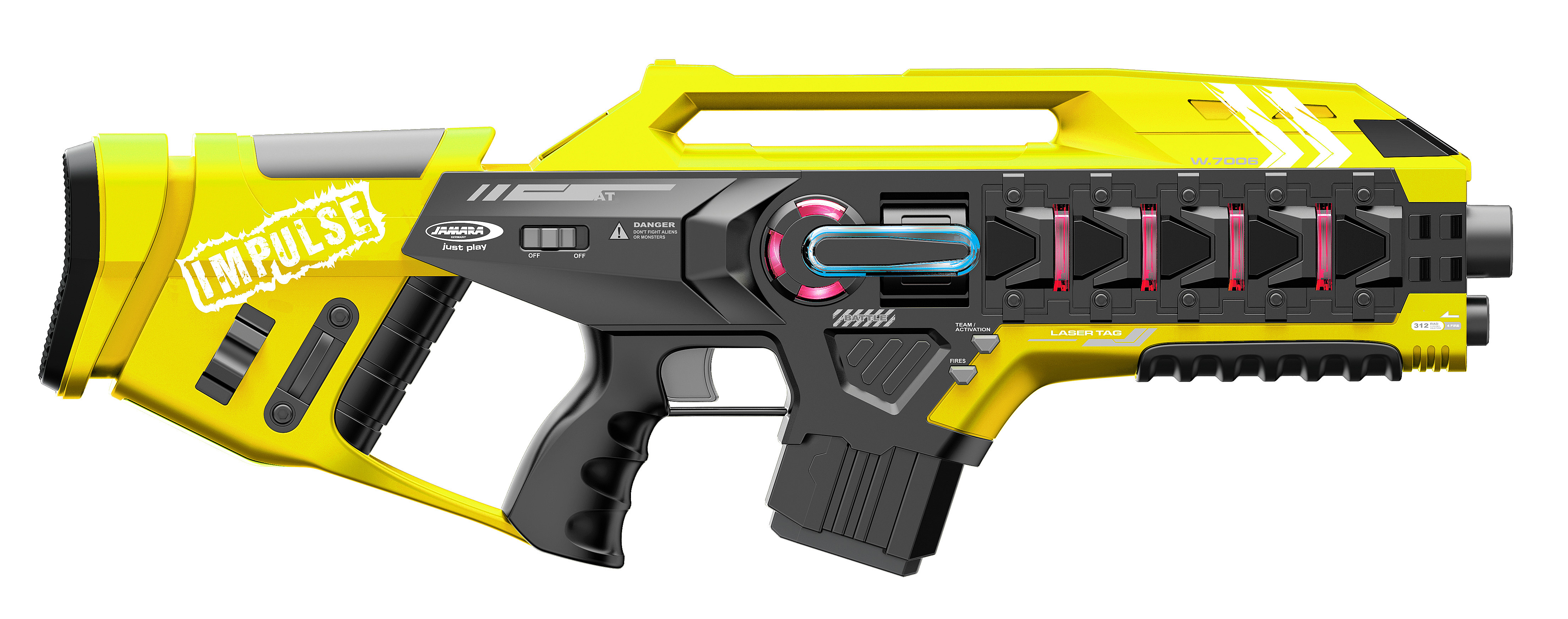 Eine gelbe und schwarze Laser Tag Spielzeugpistole mit 