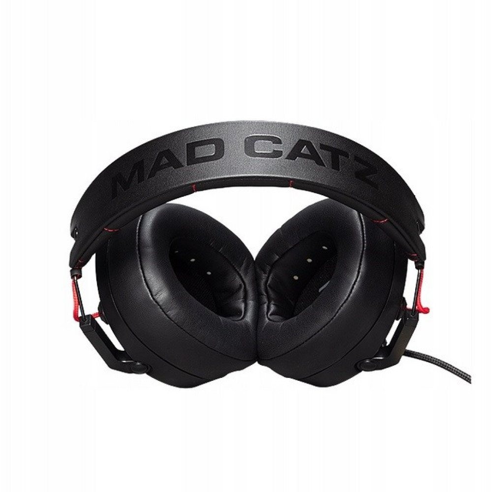 Schwarze Kopfhörer mit rotem Akzent und dem Schriftzug MAD CATZ.