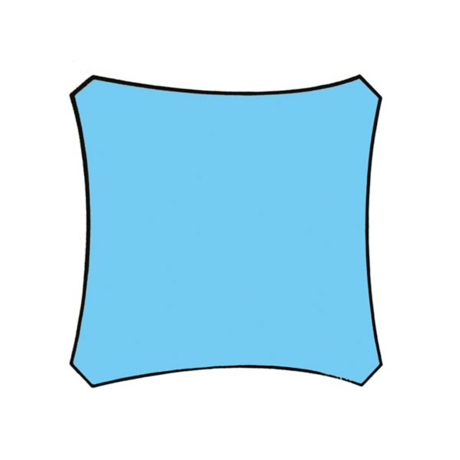 Ein hellblaues Quadrat mit schwarzen Rändern und konkaven Seiten.