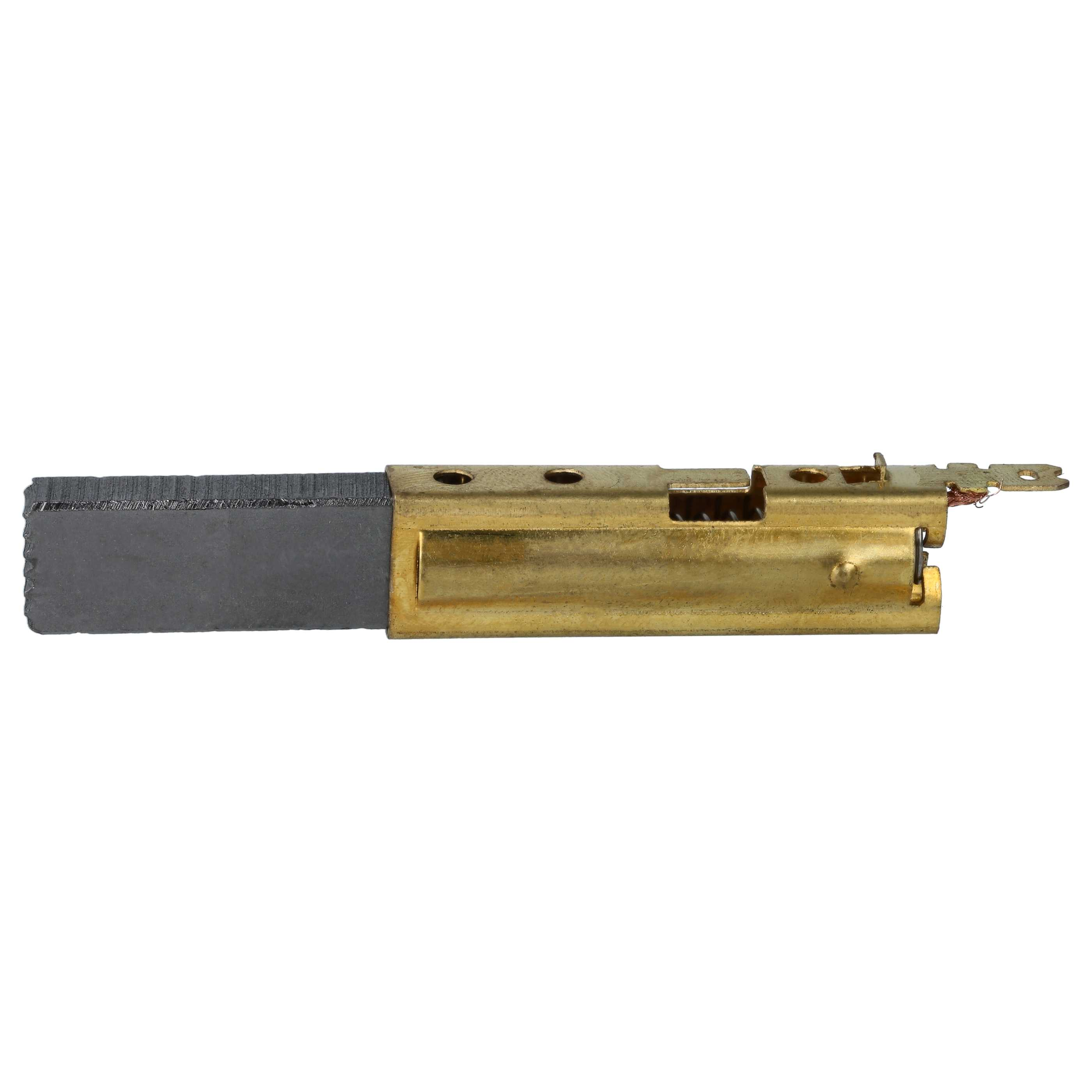 Ein Kohlebürstenhalter mit Kohlebürste, rechteckig, aus Metall.