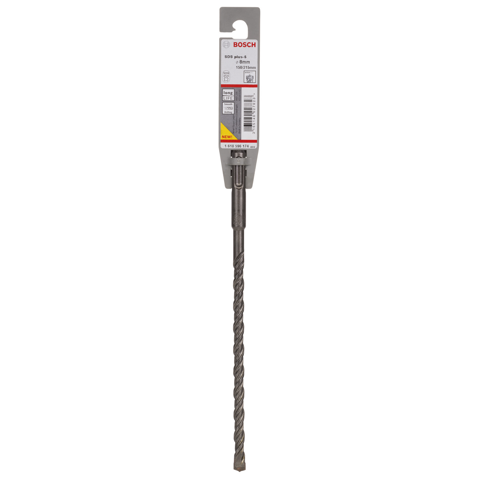 Grauer Bosch SDS-Bohrer mit 8mm Durchmesser, verpackt.