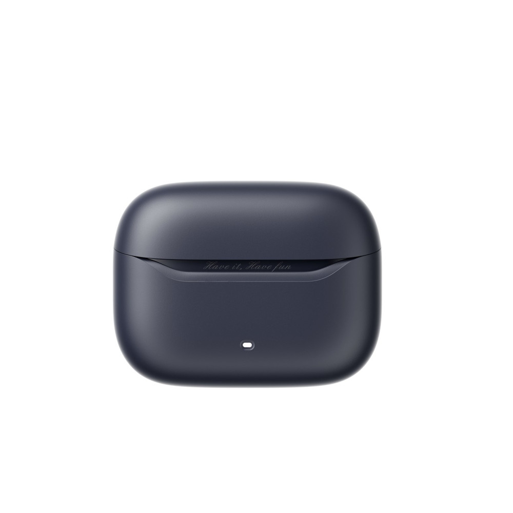 Una custodia per auricolari blu scuro chiusa con 