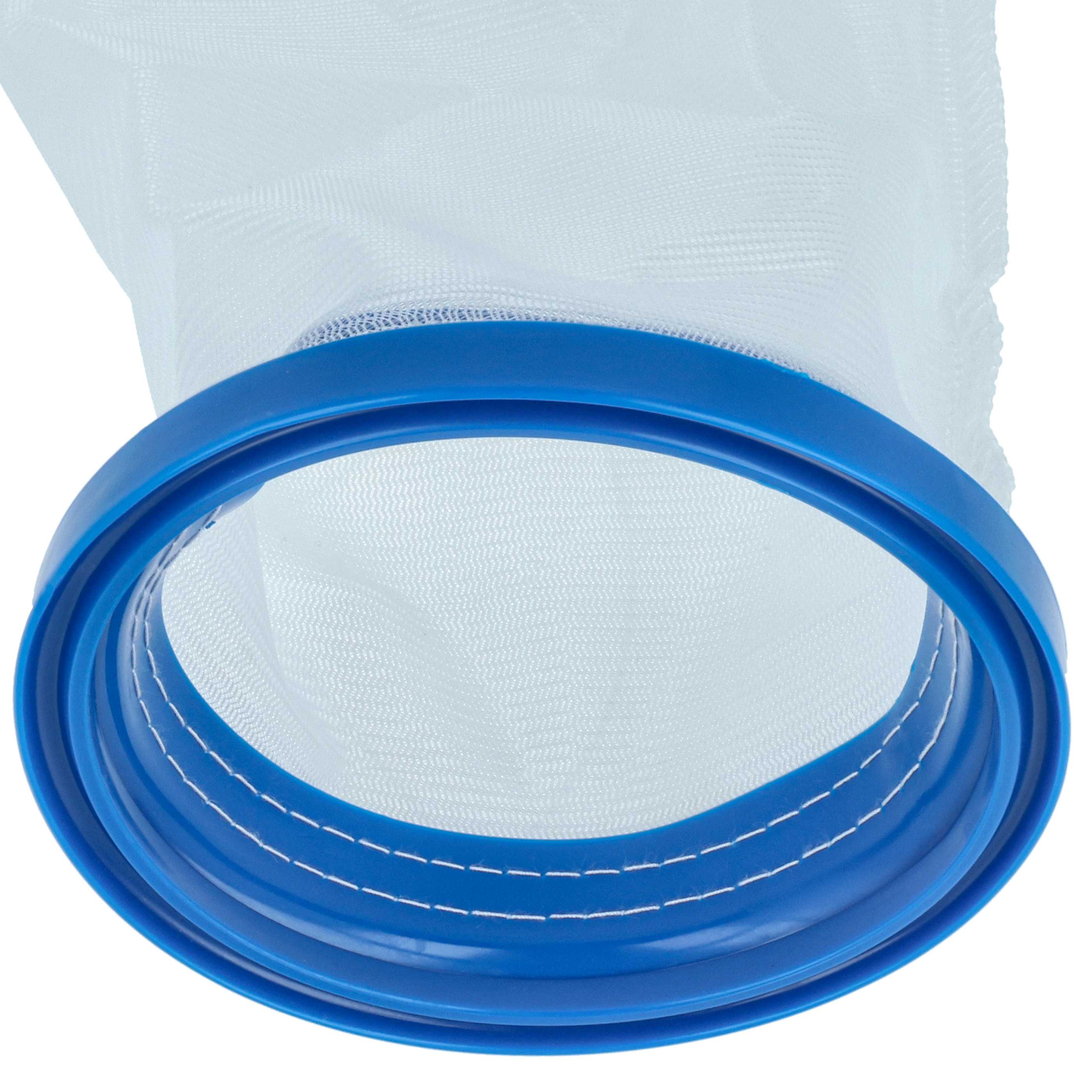 Ein blauer Ring mit einem weißen Netzbeutel dahinter auf weißem Hintergrund.