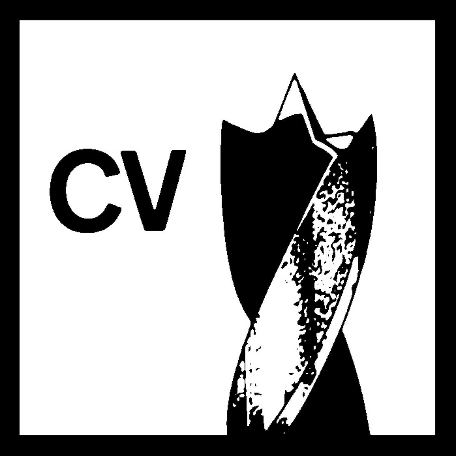 Die Buchstaben CV neben einer Bohrspitze im Schwarz-Weiß-Stil.