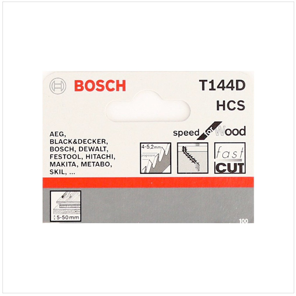 Bosch T144D HCS Stichsägeblatt für Holz, 4-5,2mm, progressive Schneide.