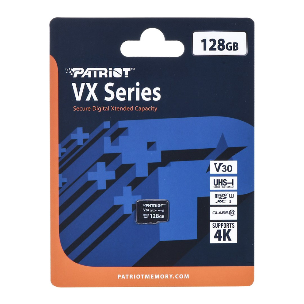 Karta MicroSD Patriot VX Series 128GB z V30, UHS-I, klasą 10 i obsługą 4K.