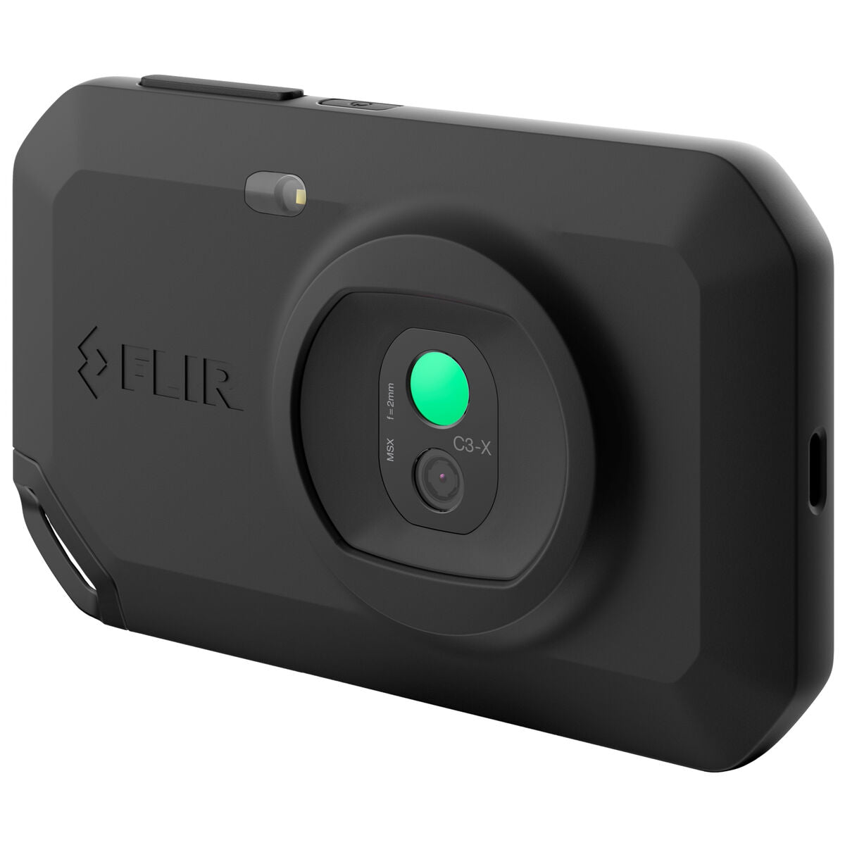 Czarna kamera termowizyjna FLIR C3-X z zielonym obiektywem.