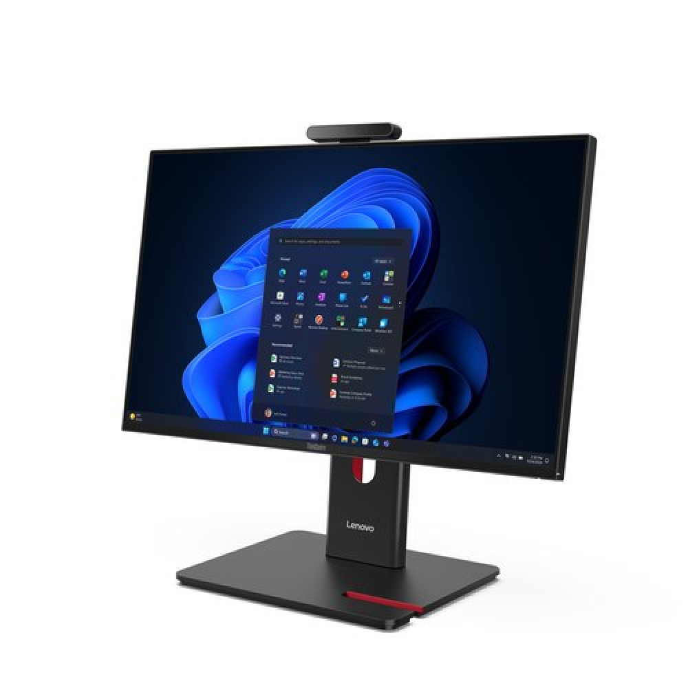 Czarny komputer All-in-One Lenovo z kamerą internetową na górze ekranu.