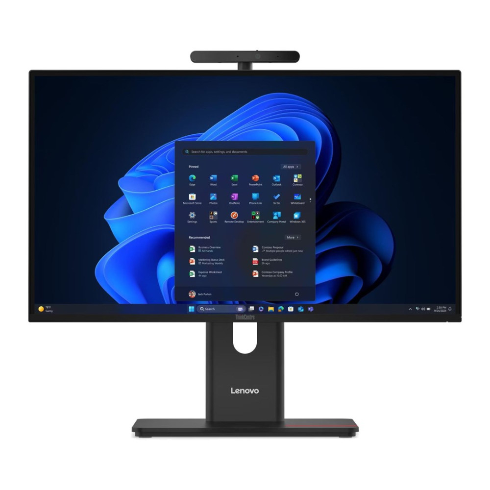 Komputer All-in-One Lenovo ThinkCentre z systemem Windows 11 i kamerą.