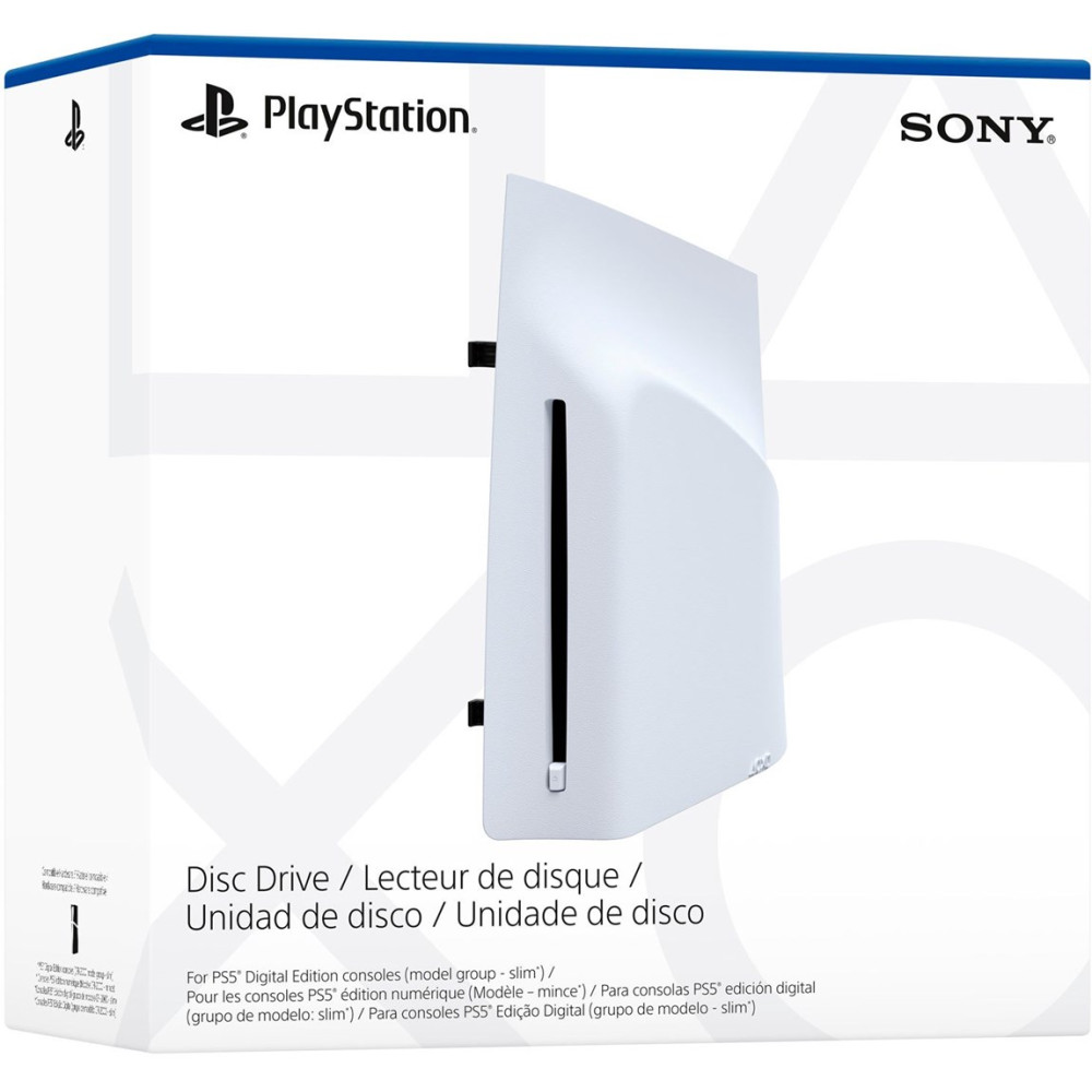Confezione unità disco PlayStation 5 con loghi Sony e PlayStation.
