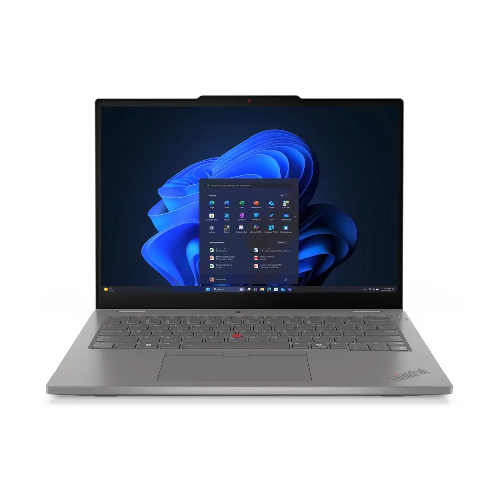 Windows 11 başlangıç menüsünü gösteren açık ekranlı gri bir dizüstü bilgisayar.
