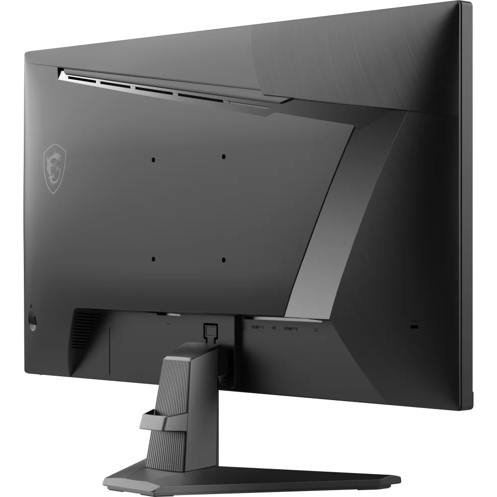 Retro di un monitor gaming MSI nero con porte e logo.