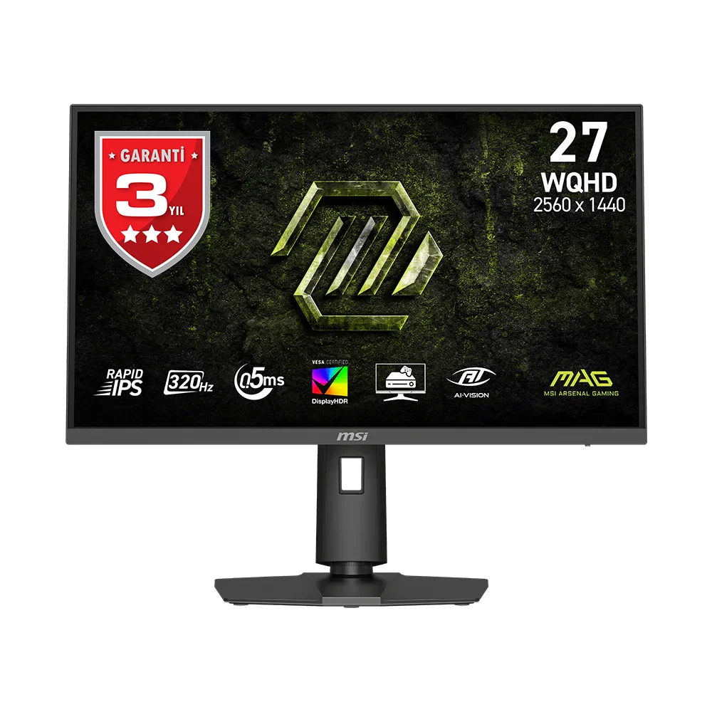 320Hz, 0,5ms, WQHD çözünürlüklü 27 inç oyuncu monitörü, 3 yıl garantili.