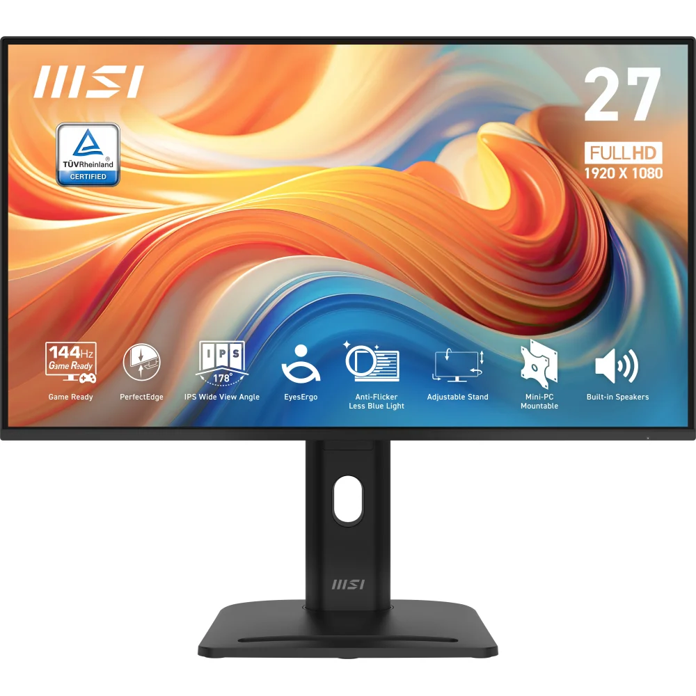 Canlı grafiklere sahip 27 inç Full HD MSI monitör, TÜV sertifikalı.